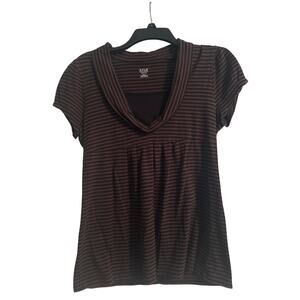 Vintage 1990s ANA Petite Brown/Black Stripe Layered Look Top Shirt Size PM